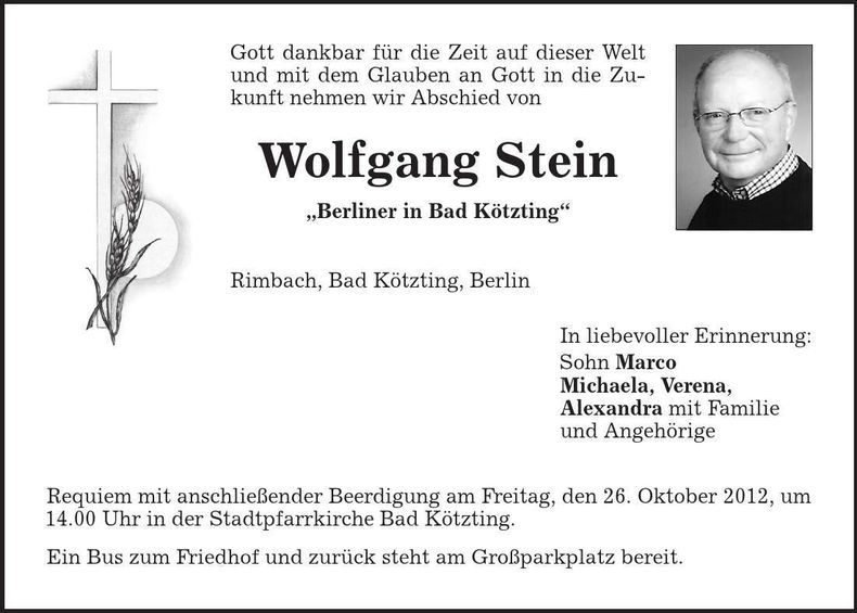Traueranzeige Wolfgang Stein