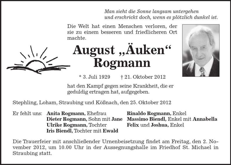 Traueranzeige August Äuken Rogmann