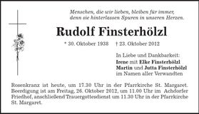 Traueranzeige Rudolf Finsterhölzl