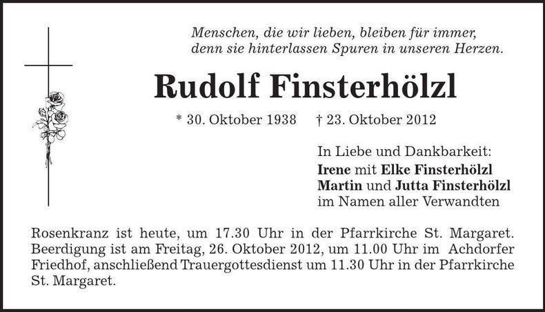 Traueranzeige Rudolf Finsterhölzl