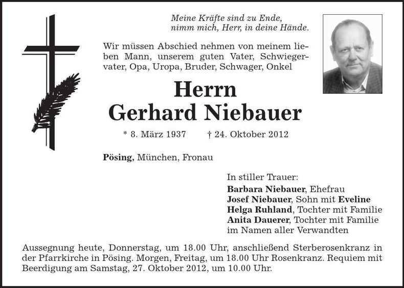 Traueranzeige Gerhard Niebauer