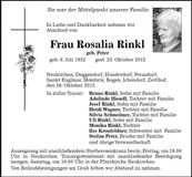 Traueranzeige Rosalia Rinkl