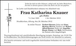 Traueranzeige Katharina Knauer