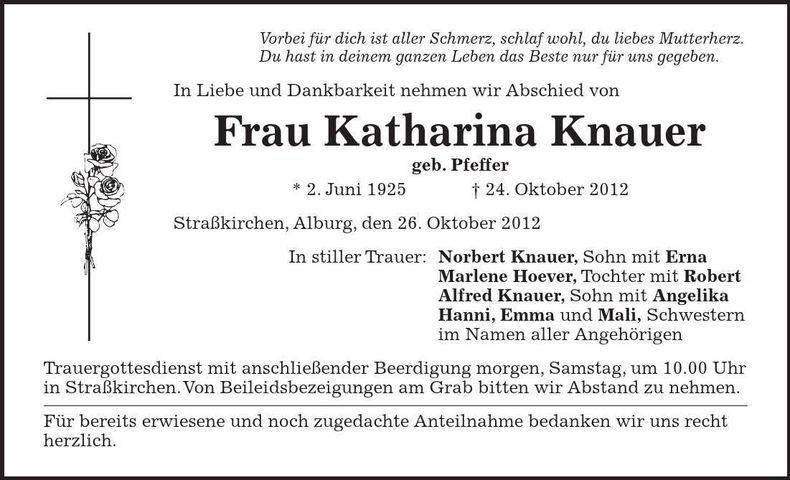 Traueranzeige Katharina Knauer