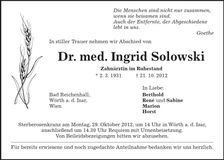 Traueranzeige Ingrid Solowski