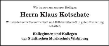 Traueranzeige Klaus Kotschate