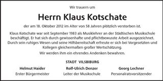 Traueranzeige Klaus Kotschate