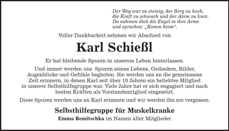 Traueranzeige Karl Schießl