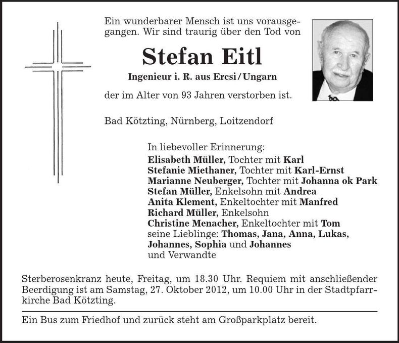 Traueranzeige Stefan Eitl