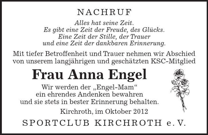Traueranzeige Anna Engel