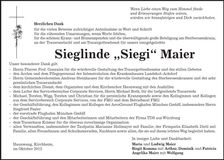 Traueranzeige Sieglinde Maier