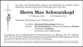 Traueranzeige Max Schwarzkopf
