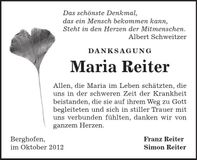 Traueranzeige Maria Reiter