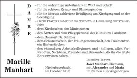 Traueranzeige Marille Manhart