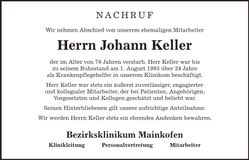 Traueranzeige Johann Keller