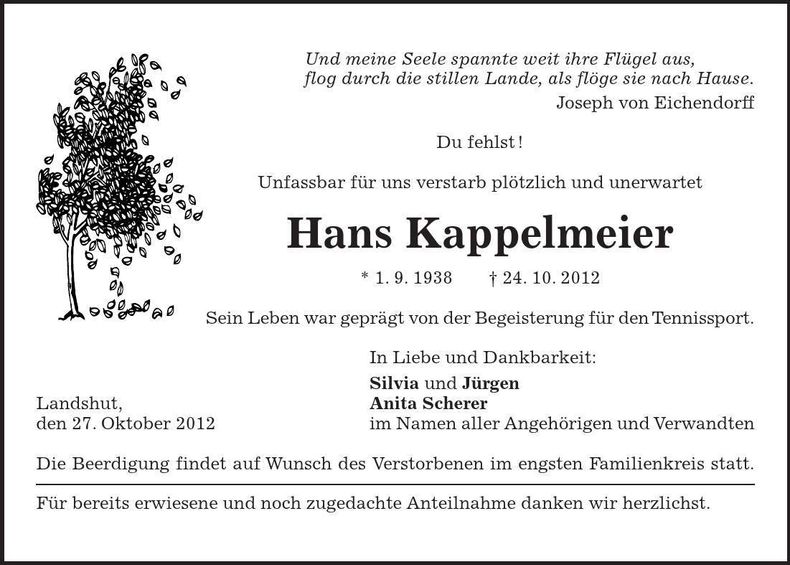 Traueranzeige Hans Kappelmeier