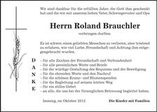 Traueranzeige Roland Brauchler