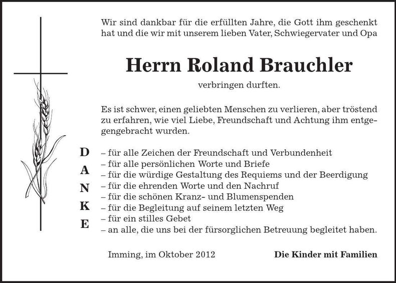 Traueranzeige Roland Brauchler