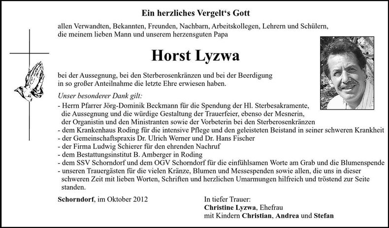 Traueranzeige Horst Lyzwa