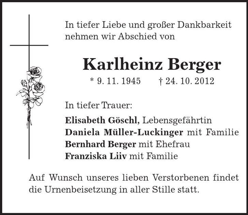 Traueranzeige Karlheinz Berger