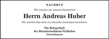 Traueranzeige Andreas Huber