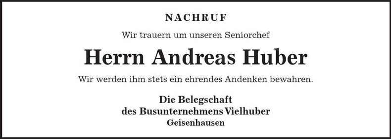 Traueranzeige Andreas Huber