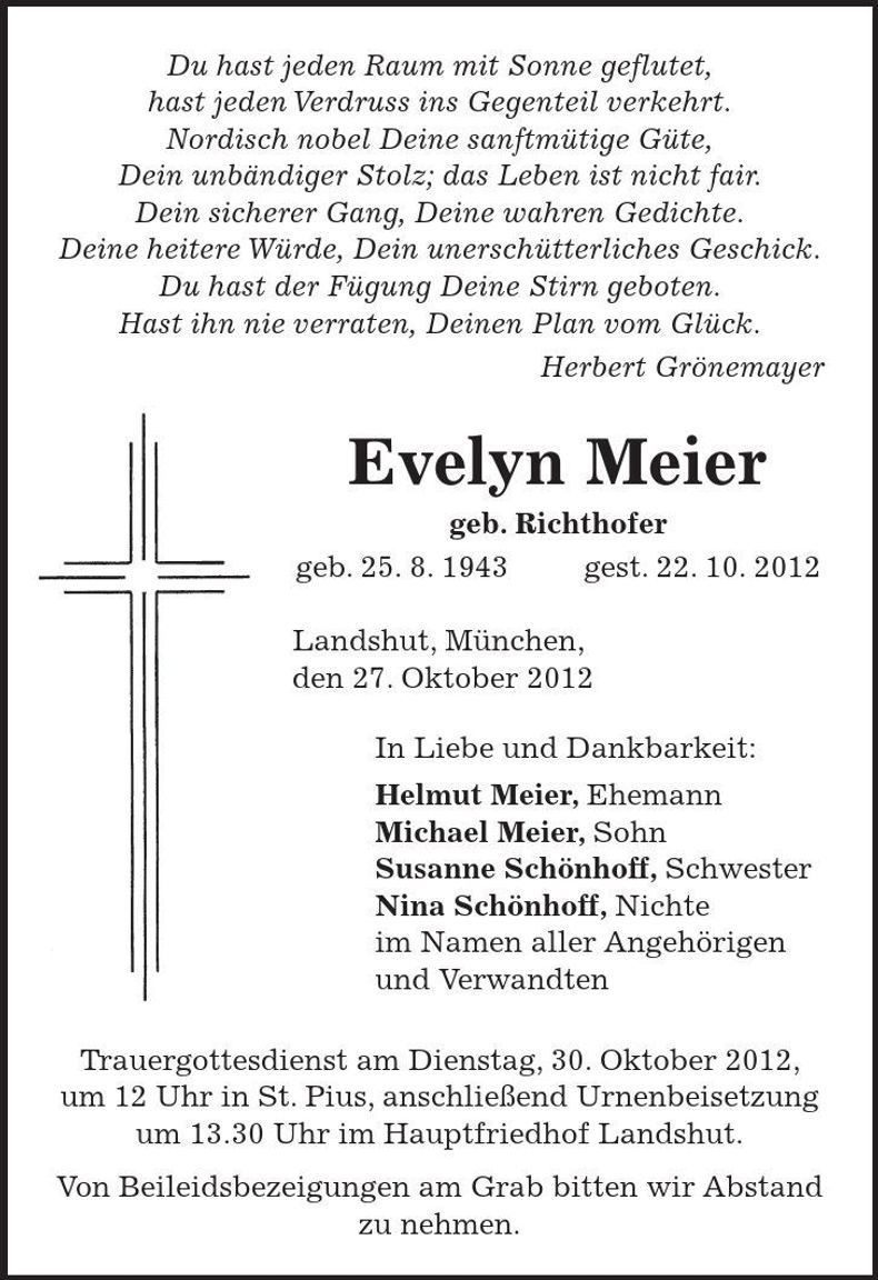 Traueranzeige Evelyn Meier