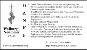 Traueranzeige Walburga Neumeier