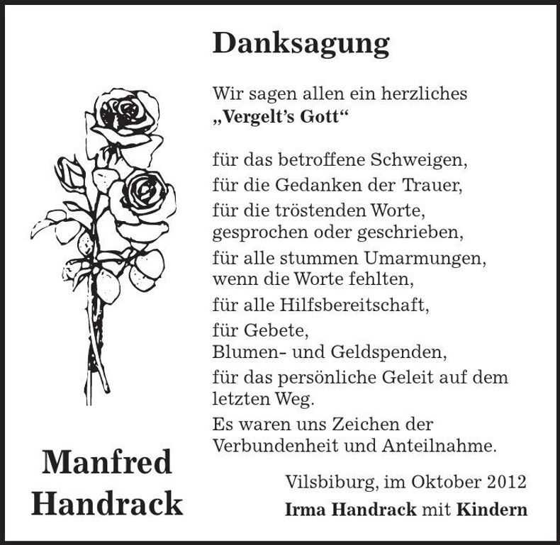 Traueranzeige Manfred Handrack