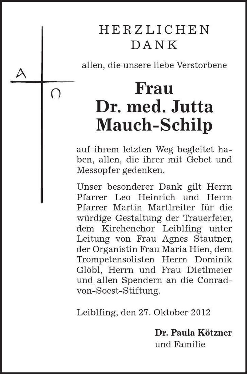 Traueranzeige Jutta Mauch-Schilp