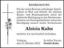 Traueranzeige Aloisia kuhn