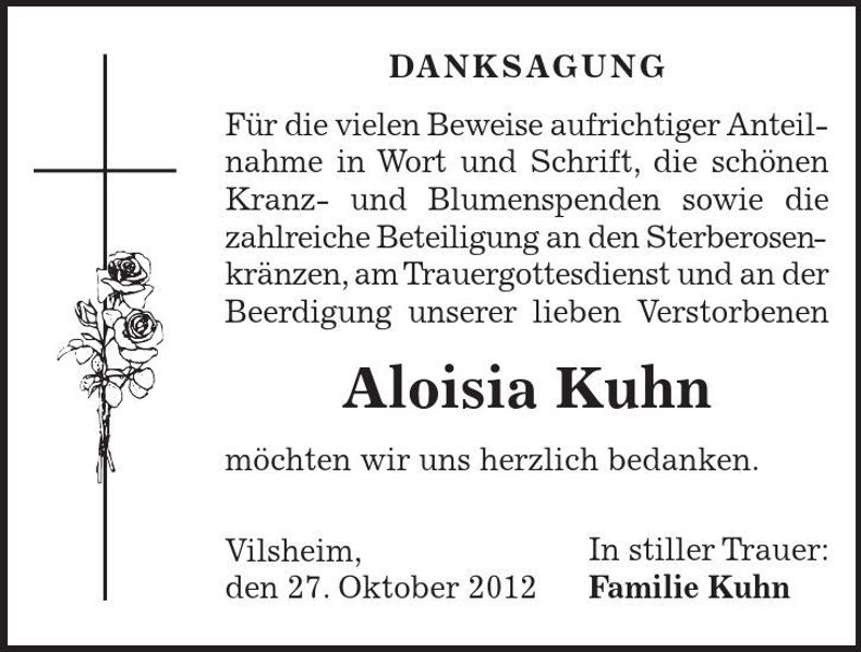 Traueranzeige Aloisia kuhn