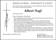 Traueranzeige Albert Nagl