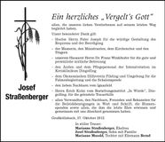 Traueranzeige Johann Straßenberger