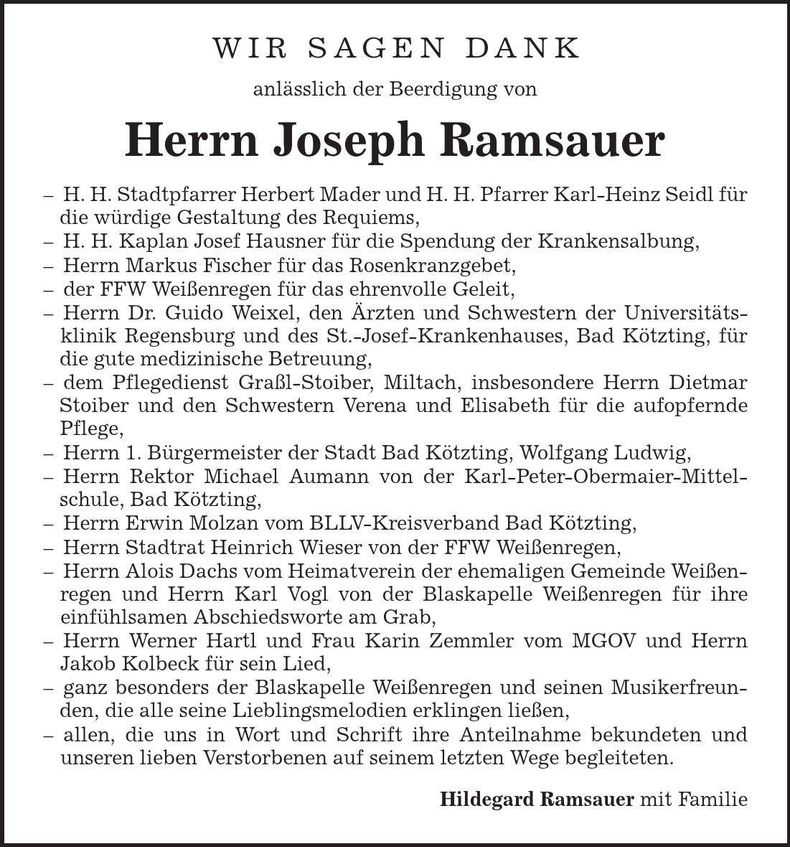 Traueranzeige Joseph Ramsauer