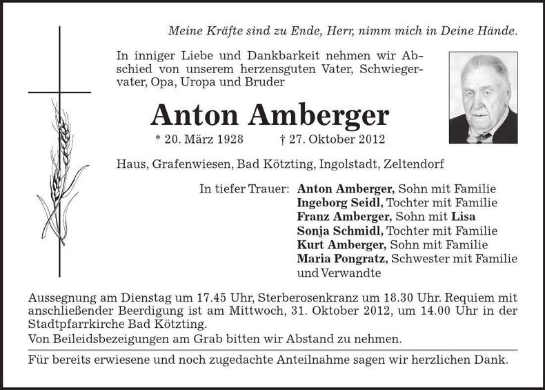 Traueranzeige Anton Amberger