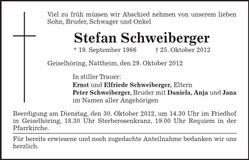 Traueranzeige Stefan Schweiberger