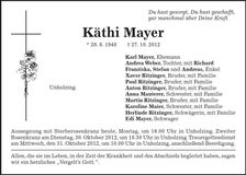 Traueranzeige Käthi Mayer