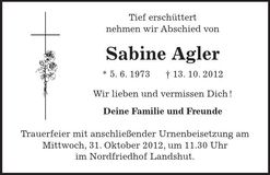 Traueranzeige Sabine Agler