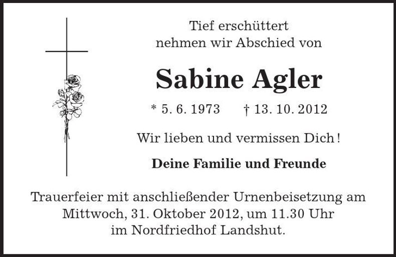 Traueranzeige Sabine Agler