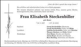 Traueranzeige Elisabeth Steckenbiller