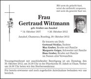 Traueranzeige Gertraud Wittmann