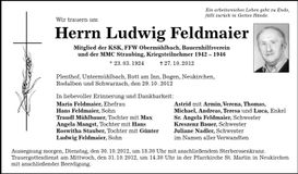 Traueranzeige Ludwig Feldmaier