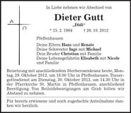 Traueranzeige Dieter Gutt