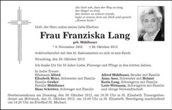 Traueranzeige Franziska Lang