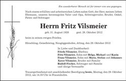 Traueranzeige Fritz Vilsmeier