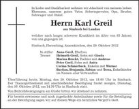 Traueranzeige Karl Greil