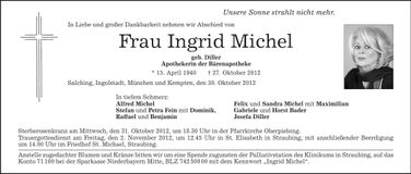 Traueranzeige Ingrid Michel