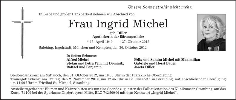 Traueranzeige Ingrid Michel