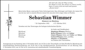 Traueranzeige Sebastian Wimmer